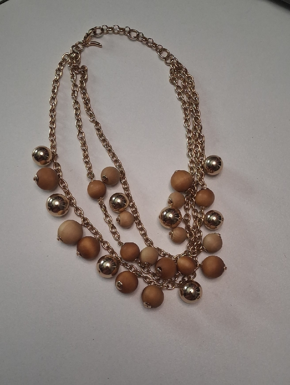 Banana Republic Gold Multi-Strand Necklace with Tan Beads